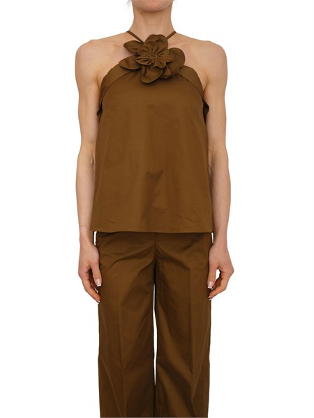 top fiandre nenette in cotone satin verde con maxi fiore 41bb fiandre