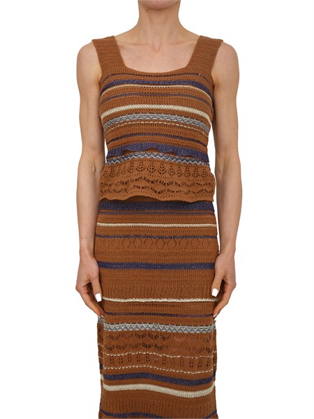 top moka fracomina in maglia crochet marrone a righe 41bb moka