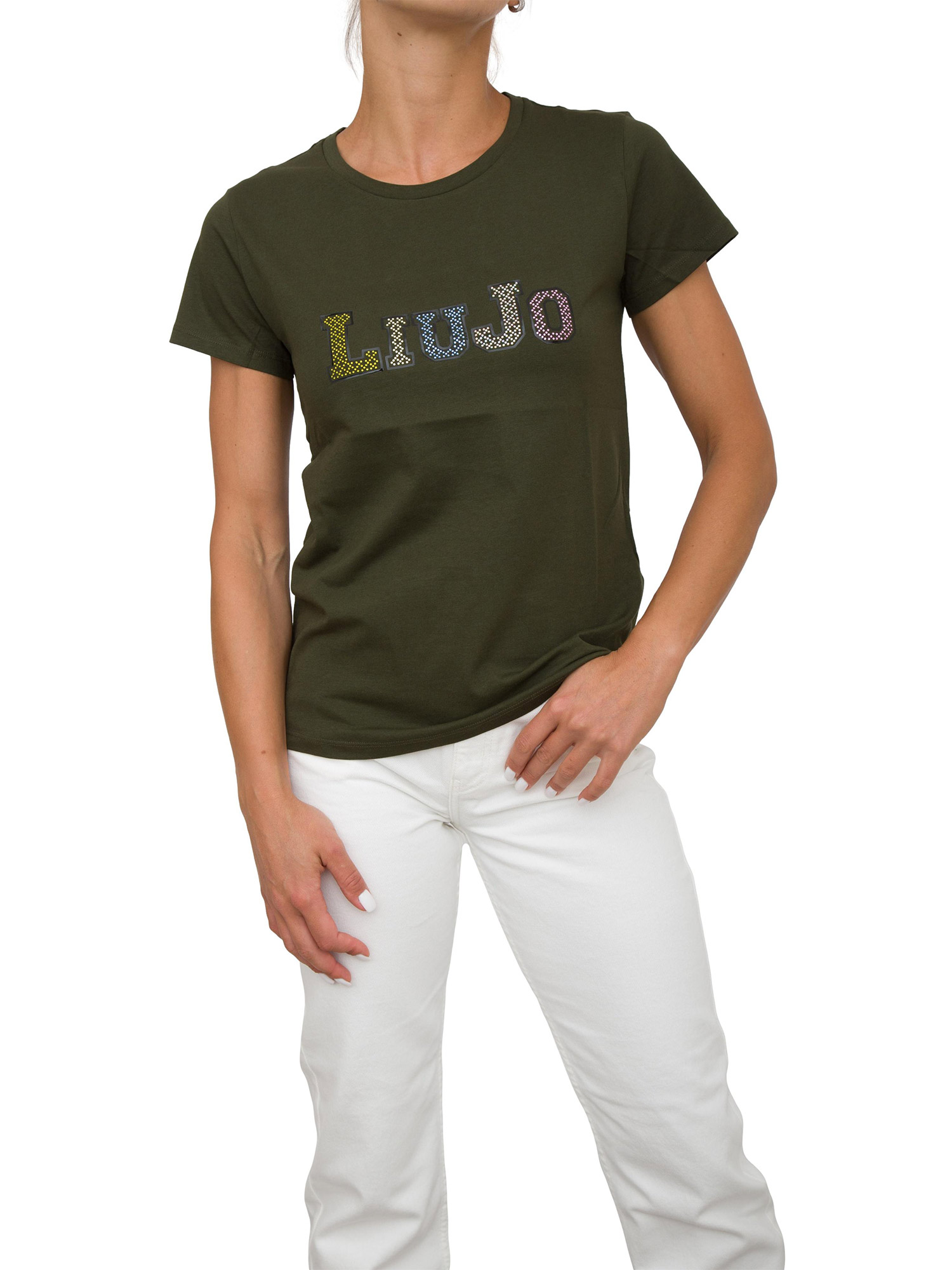 Tシャツ・カットソー LIU JO Woman T-Shirt Green WA5475MA24O M9506 Printed knit T-shirt colour green | Liu Jo