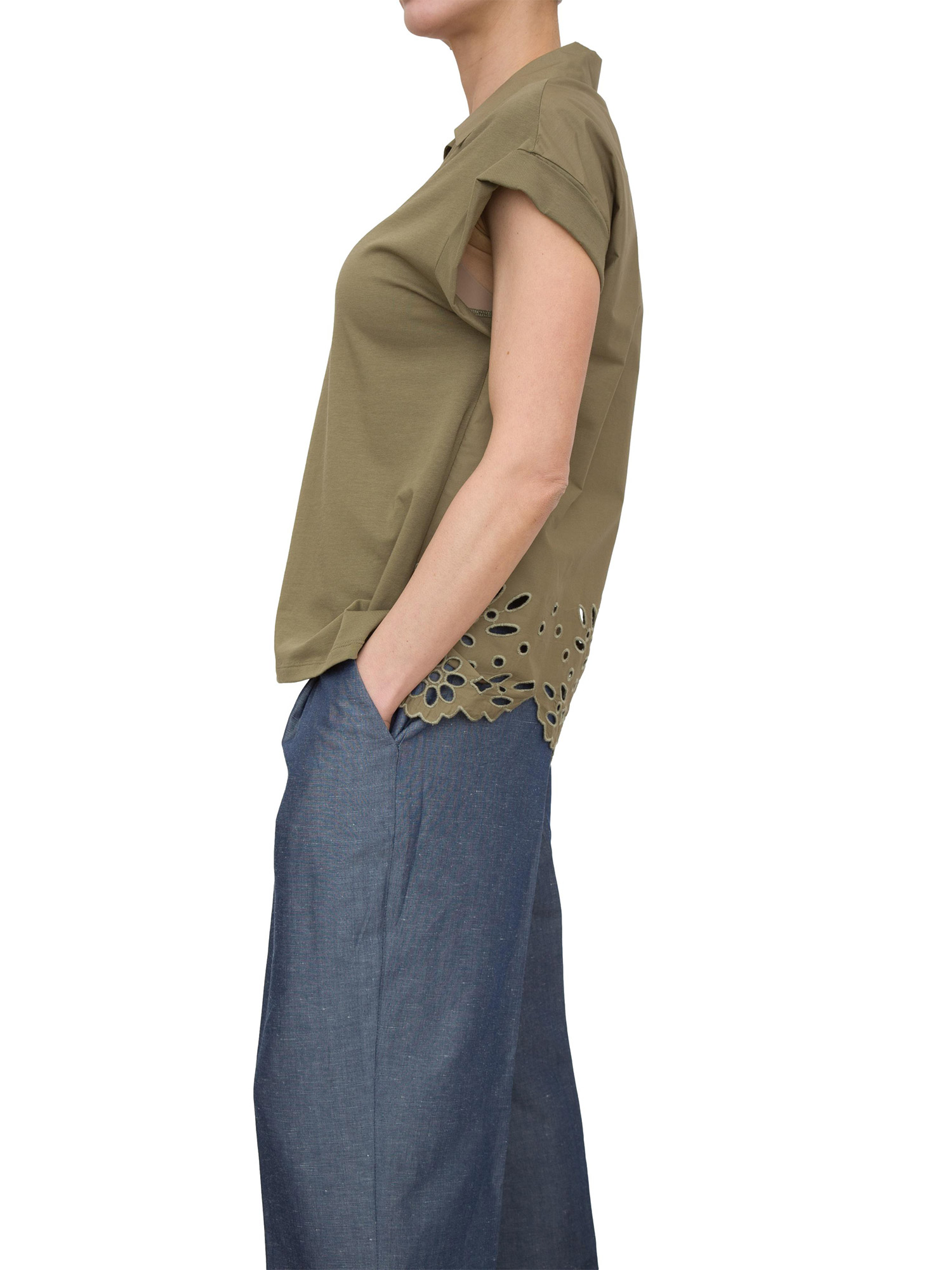 T-shirt Liu-Jo verde con colletto - Glamour Store